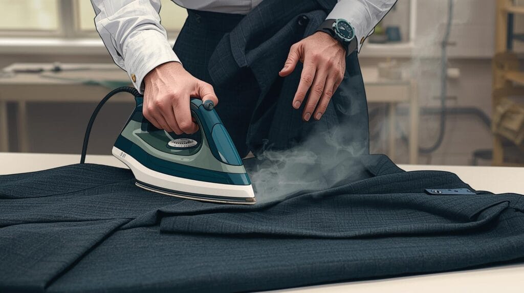 Why Craftsmanship Matters More Than Brand Names Man ironing his suit – suit care and maintenance guide by Velour & Waza Custom Tailor