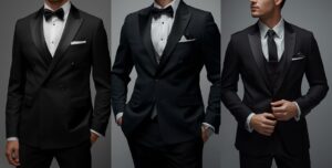 Groom wearing a classic black tuxedo with white shirt and bow tie – Wedding Suit Guide for Grooms 2025