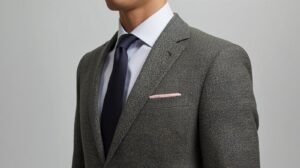 “Men’s wool suit, premium tailored jacket with lapel and matching trousers, suitable for formal and professional settings.