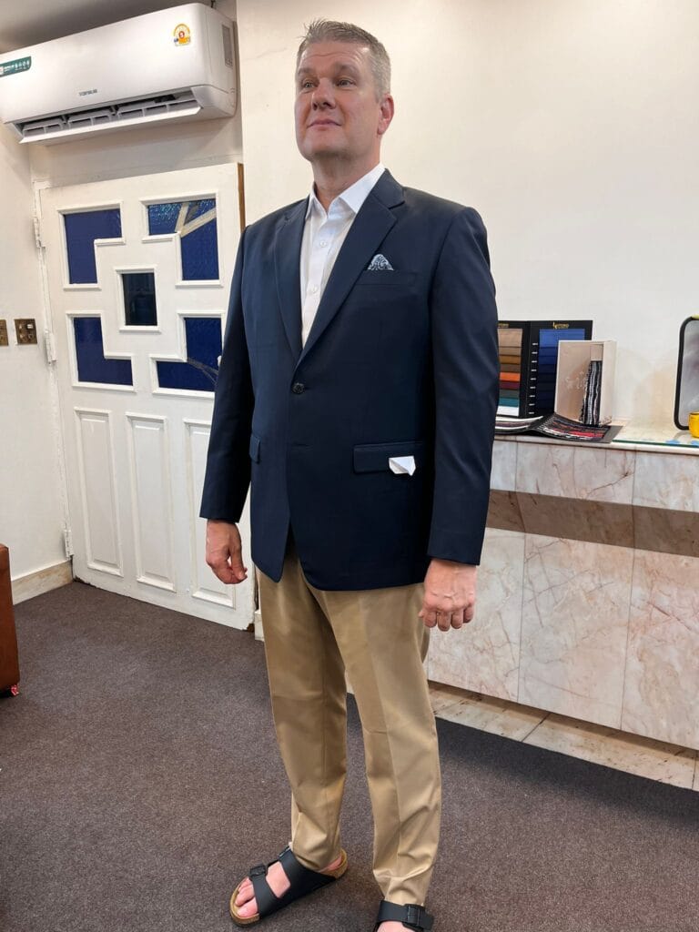 Finished bespoke suit on client crafted in Sukhumvit 33 Bangkok
