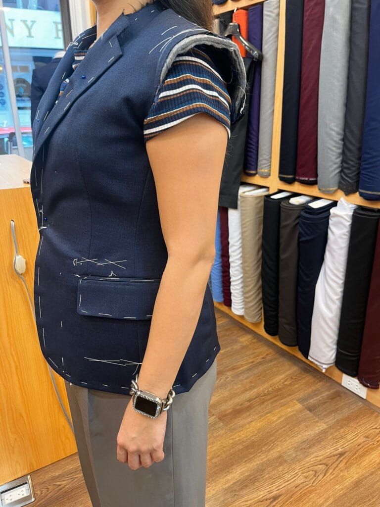 women suit doing fitting at velour & waza csutom tailor sukhumvit 33